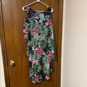 Floral Cold Shoulder Blouse - Black, Green, Pink